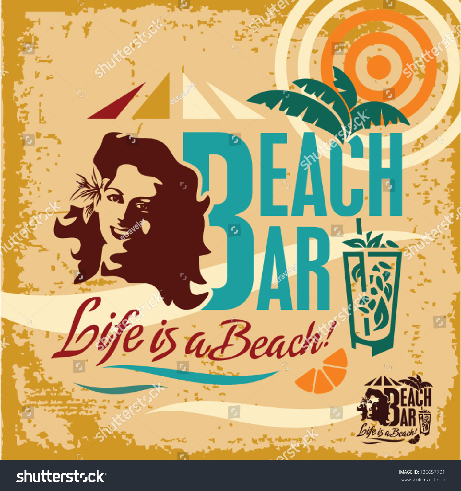 Beach Party Vintage Beach Bar Poster Stock Vector 135657701 - Shutterstock