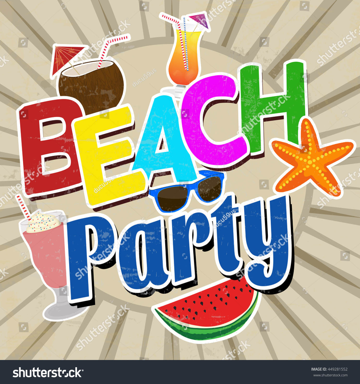 Beach Party Vintage Grunge Poster On Stock Vector Royalty Free 449281552