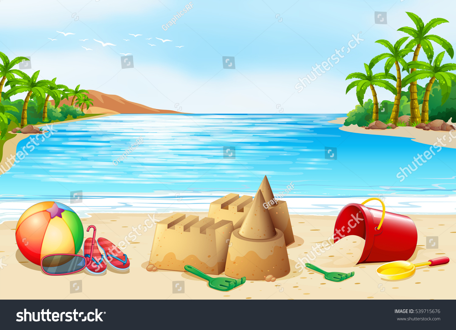 Beach Scene Sand Castle Objects Stock Vector (royalty Free) 539715676 