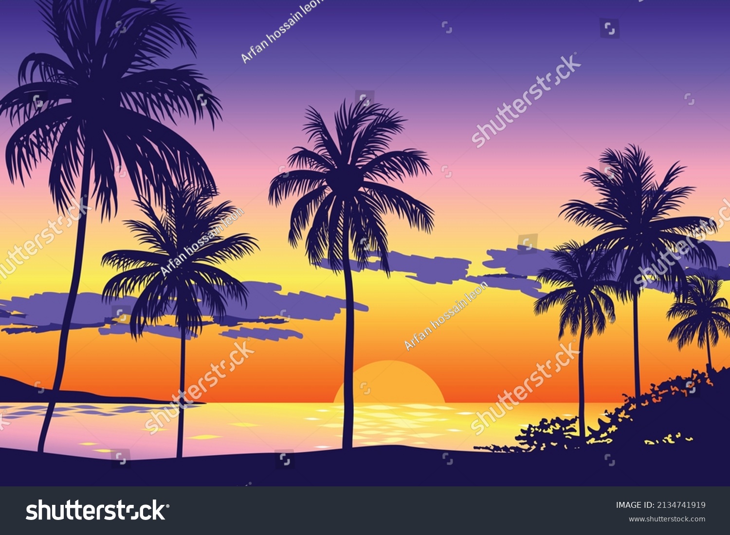 Beach Sketch Background Palm Tree Landscape Stock Vector (Royalty Free ...