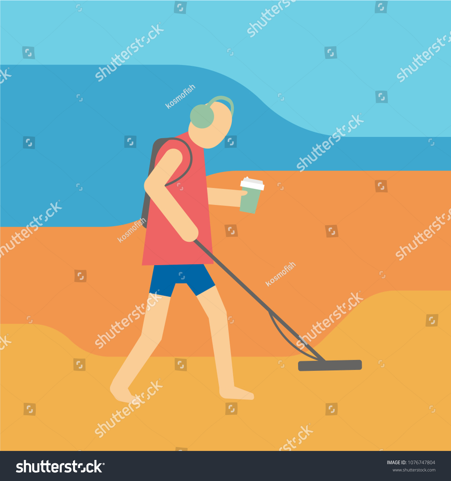 Beach Treasure Hunter Character Using Metal Stock Vector Royalty Free 1076747804 Shutterstock