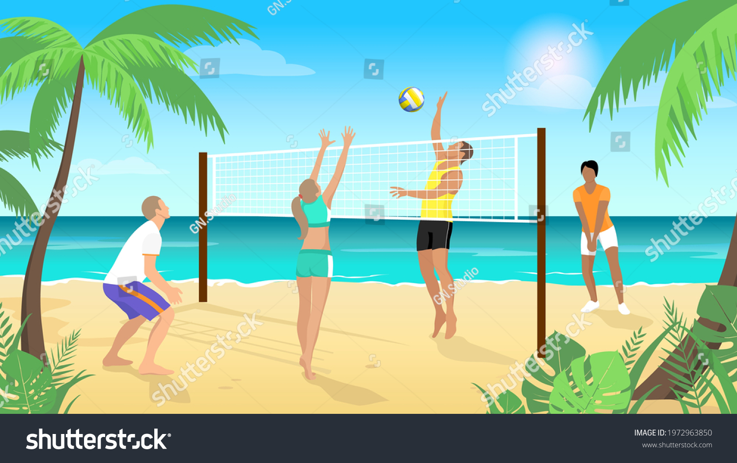 Beach Volleyball People Play Volleyball On Stock Vector Royalty Free 1972963850 Shutterstock