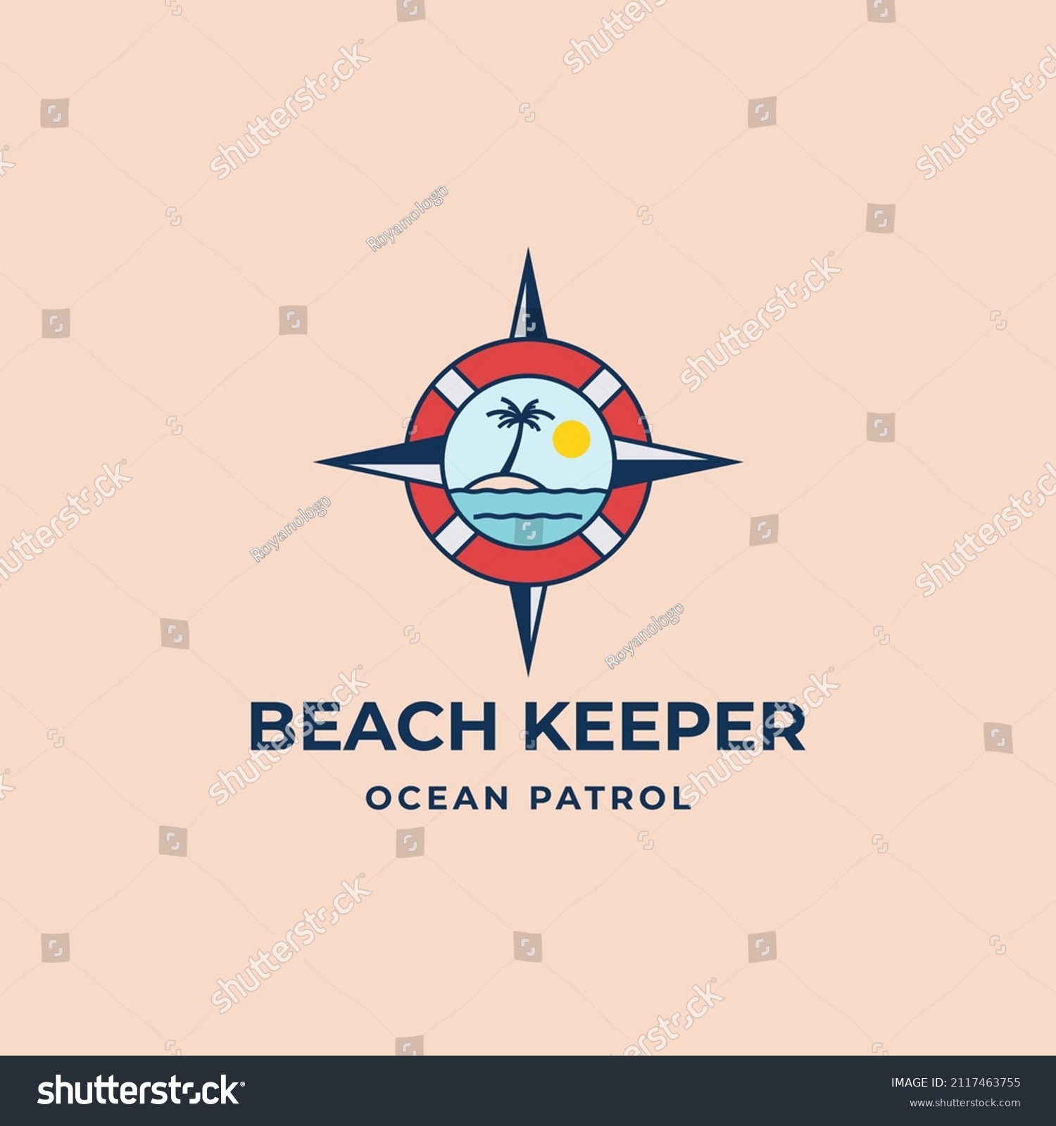 SVG of Beach with red safeguard ring and compass emblem badge vector illustration. Bay watch beach patrol logo icon sign symbol design concept svg