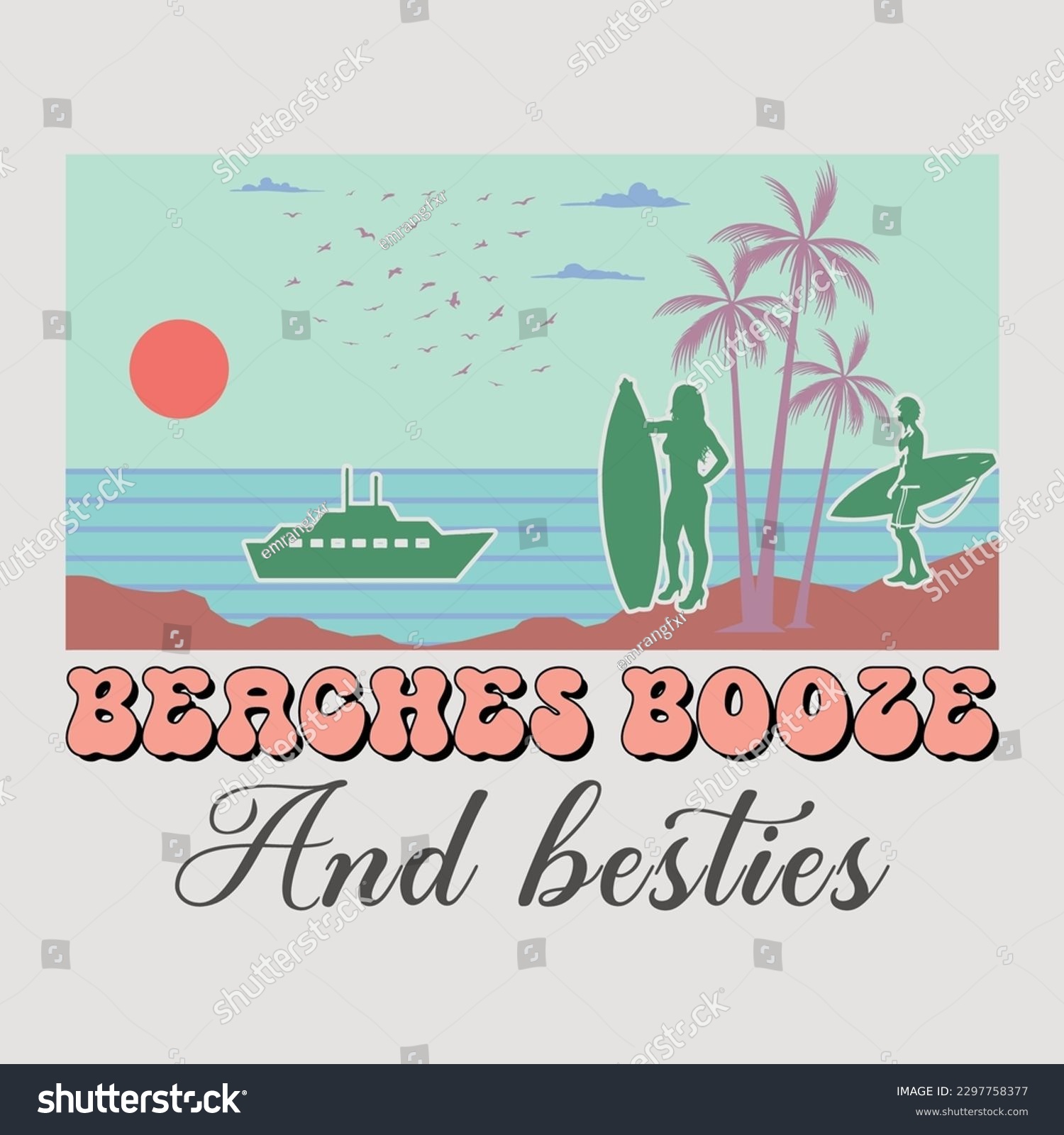 SVG of beaches booze and besties Retro Groovy Summer SVG Sublimation T-Shirt svg