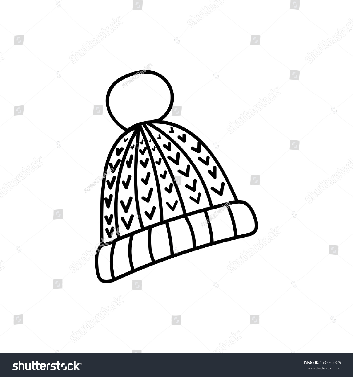 Beanie Hat Drawn Cold Stock-vektor (royaltyfri) 1537767329