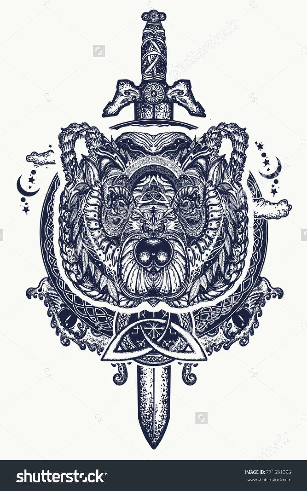 straf Manifest Brudgom Bear Swords Tattoo Tshirt Design Northern Stock Vector (Royalty Free)  771551395