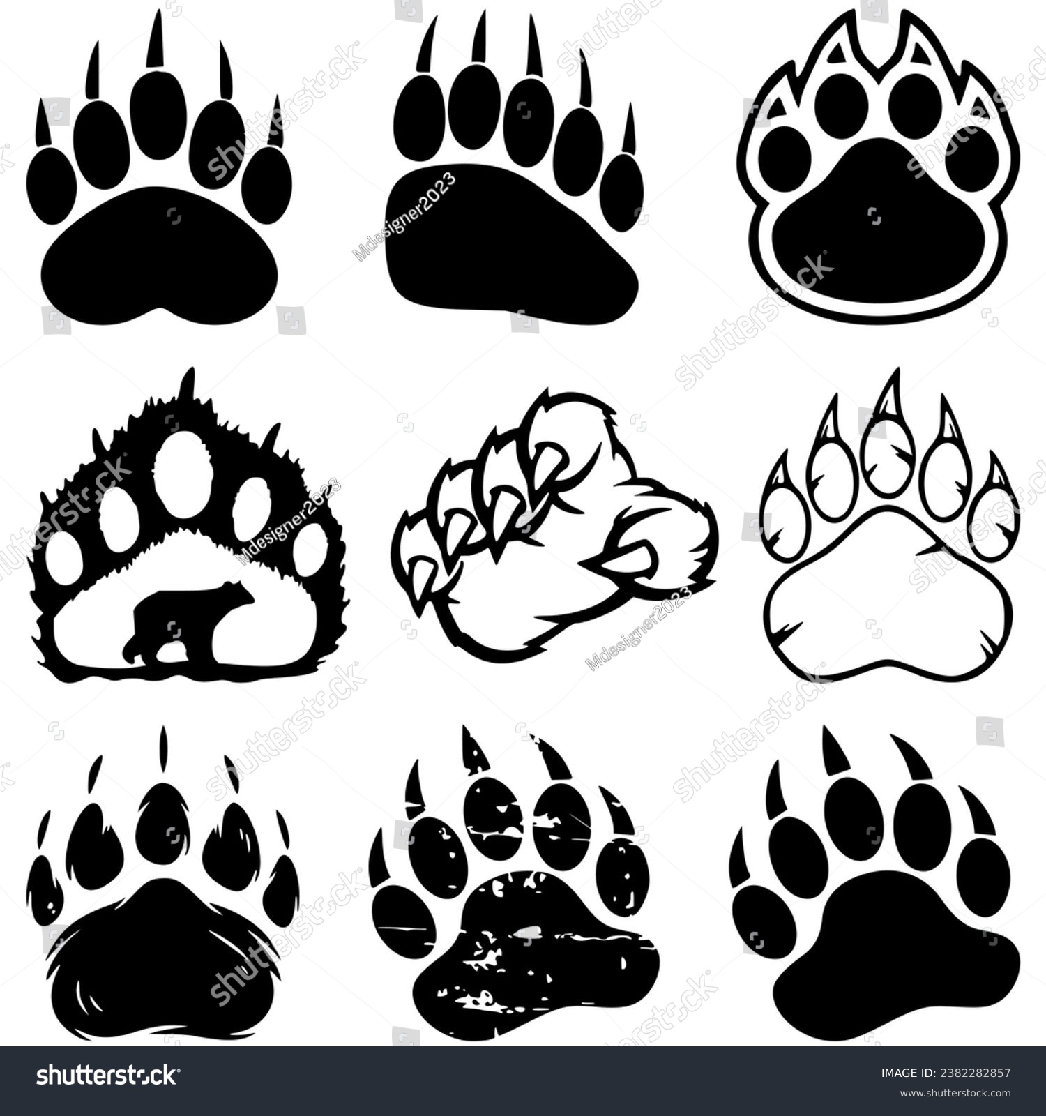 SVG of Bear Claw Silhouettes Set,Bear Claw Vector Image, Bear Paw Silhouettes Set svg