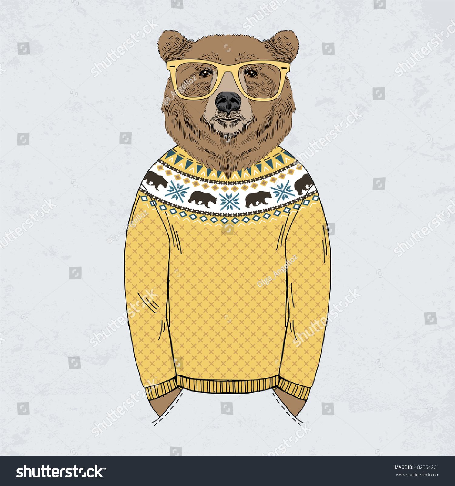 ジャガードの引っ張り好きのクマ 擬人化イラスト ファッション動物 のベクター画像素材 ロイヤリティフリー