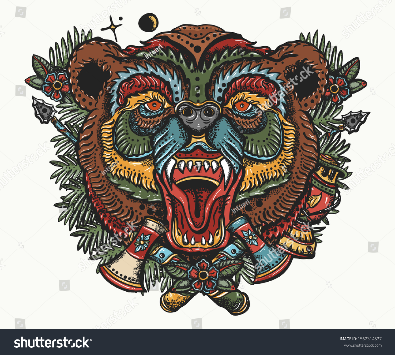 Bear Head Portrait Old School Tattoo Stock Vector Royalty Free