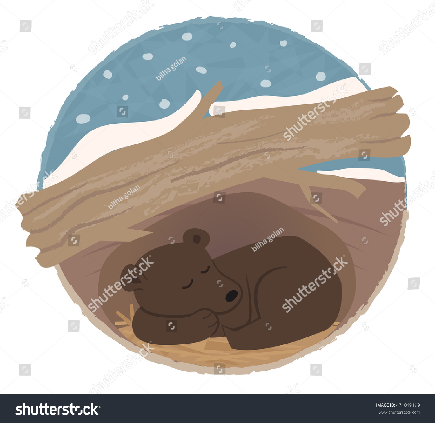 クマの冬眠状態 彼の巣穴で眠る熊のクリップアート Eps10 のベクター画像素材 ロイヤリティフリー