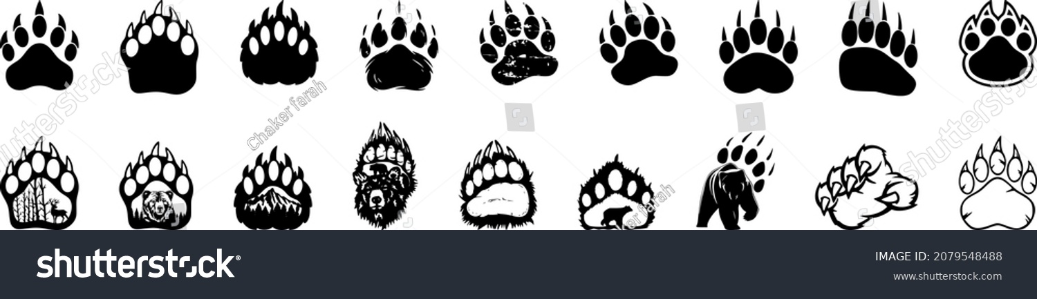 SVG of Bear Paw Silhouettes Set,Bear Claw  Vector Image svg