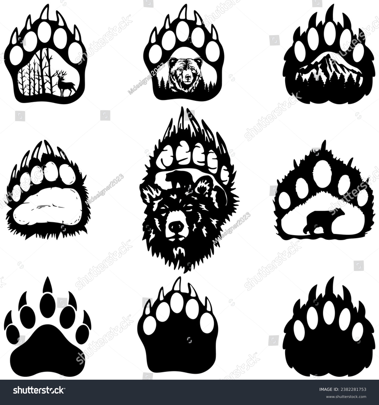 SVG of Bear Paw Silhouettes Set,Bear Claw Vector Image, Bear Claw Silhouettes Set svg