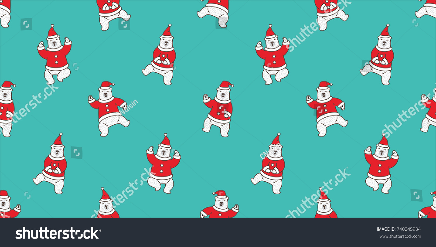 Bear polar dance Santa Claus Hat Christmas seamless pattern vector background wallpaper