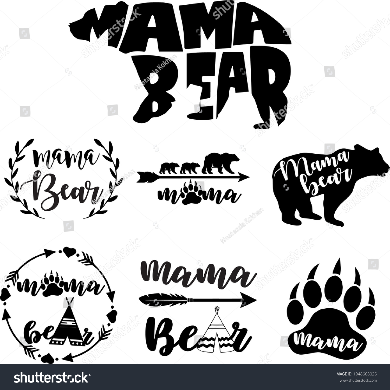 SVG of Bear Svg vector Illustration isolated on white background. Mama bear shirt design. Family bear svg for Cricut and Silhouette. Bear decoration for shirt and scrapbooking.  svg