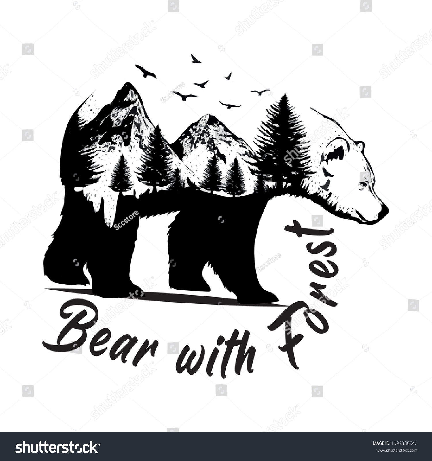 Bear Forest Background Vector T Shirt Stock Vector (Royalty Free ...