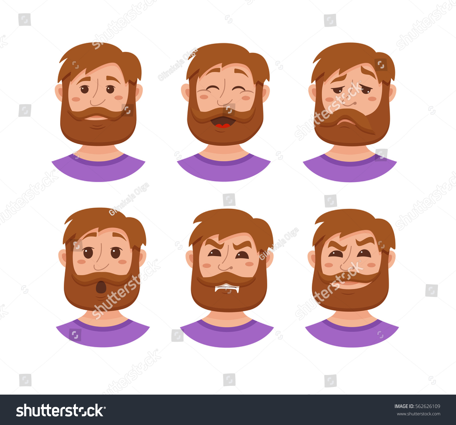 Beard Men Facial Expression Isolated Icons Stock Vector Royalty Free 562626109 Shutterstock