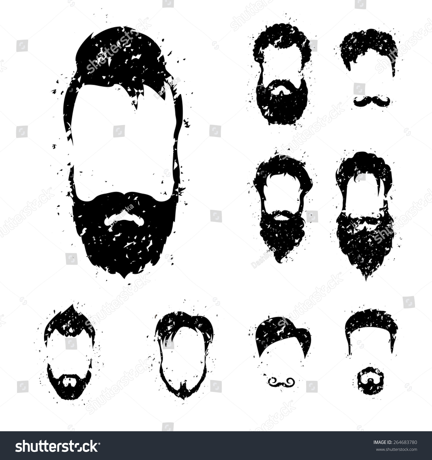 Beard Set Grunge Style Stock Vector 264683780 - Shutterstock