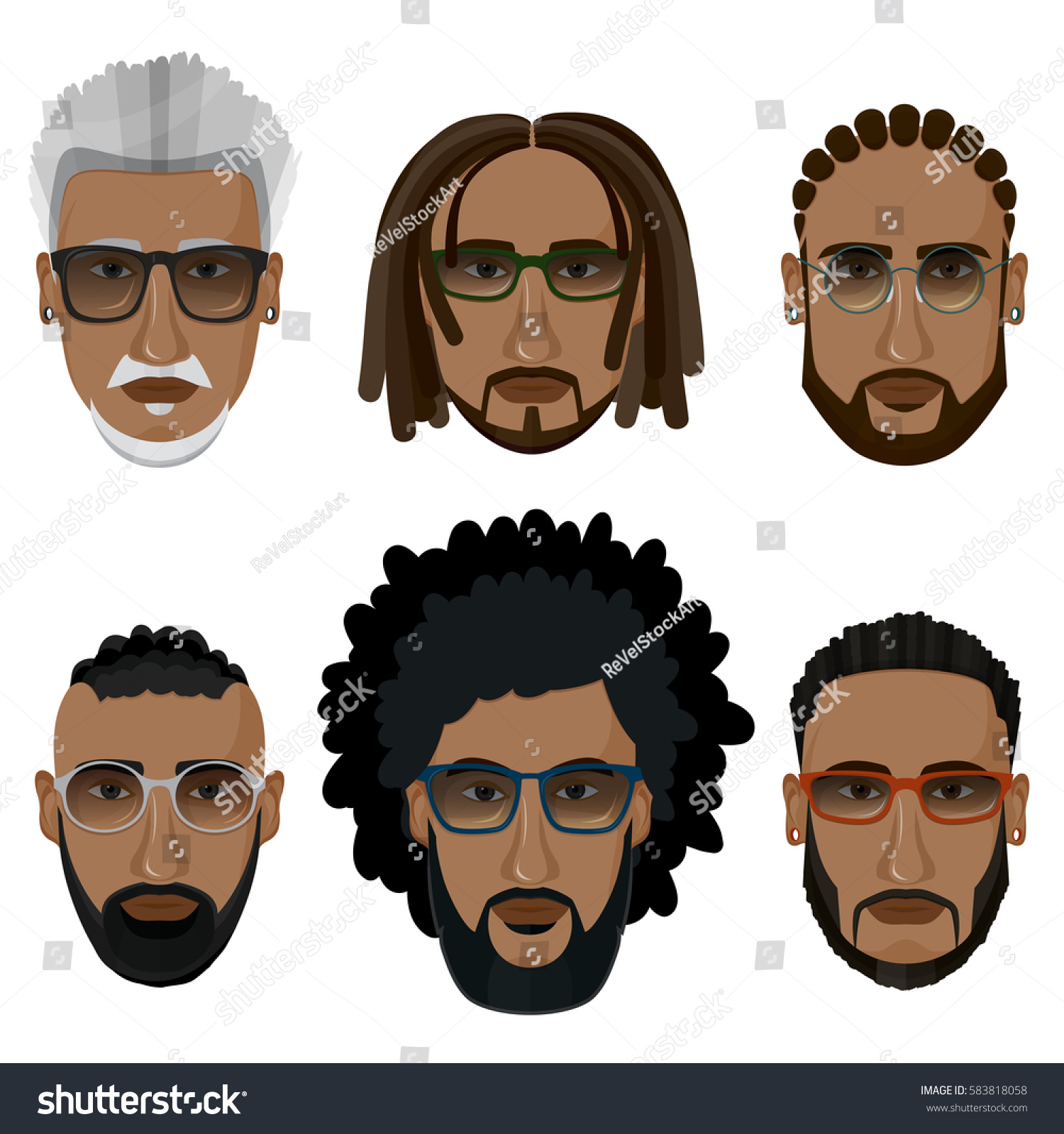 SVG of Bearded african men hipsters with different hairstyles. svg