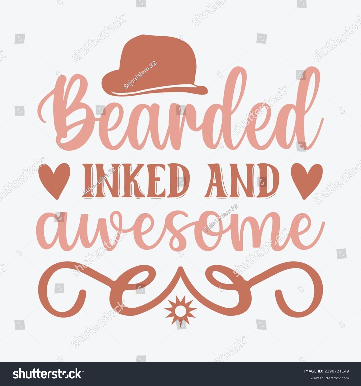SVG of Bearded Inked and Awesome Dad SVG, T-shirt design, Vector File  svg