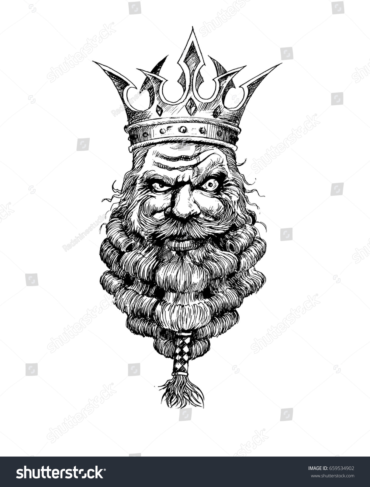 Bearded King Crown On His Head Stock Vector (Royalty Free) 659534902