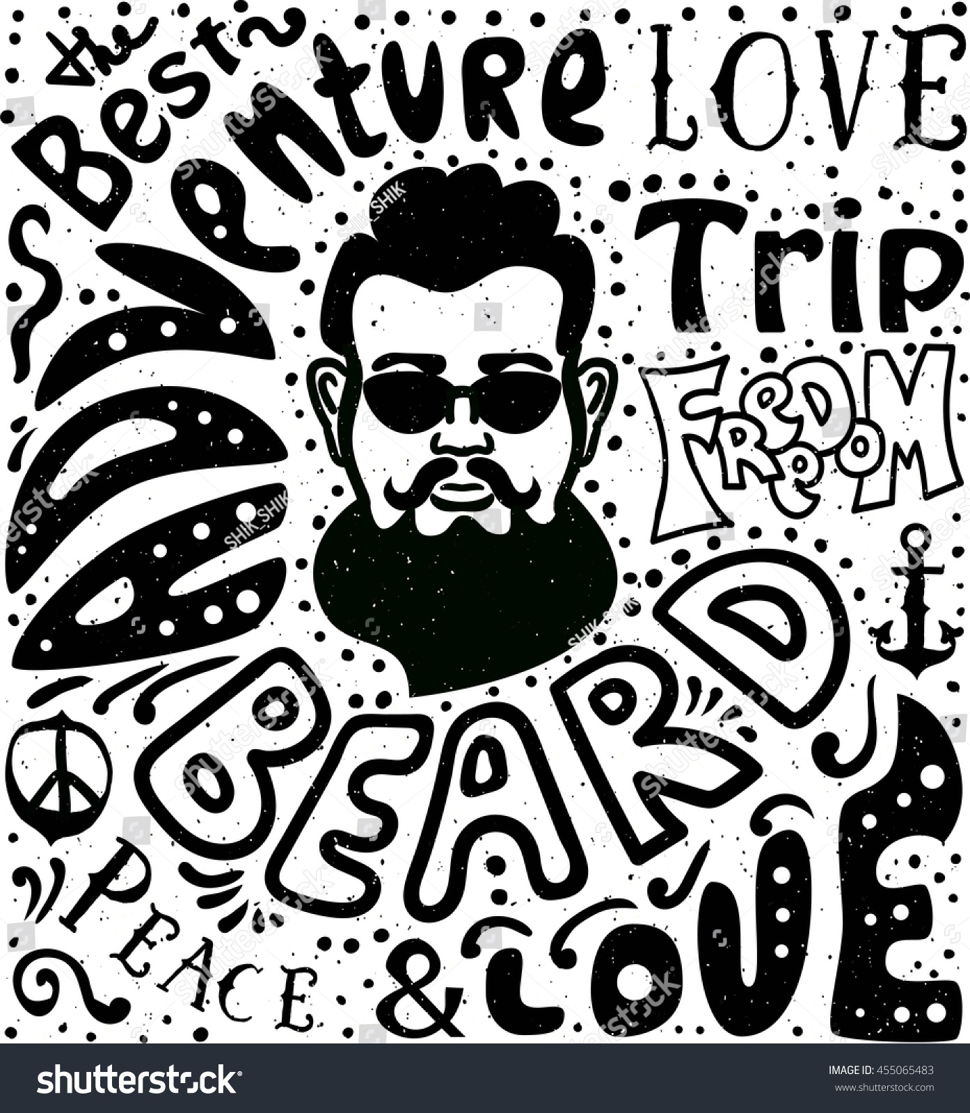 Bearded Man Hand Drawn Lettering Hipster Stock Vector Royalty Free 455065483