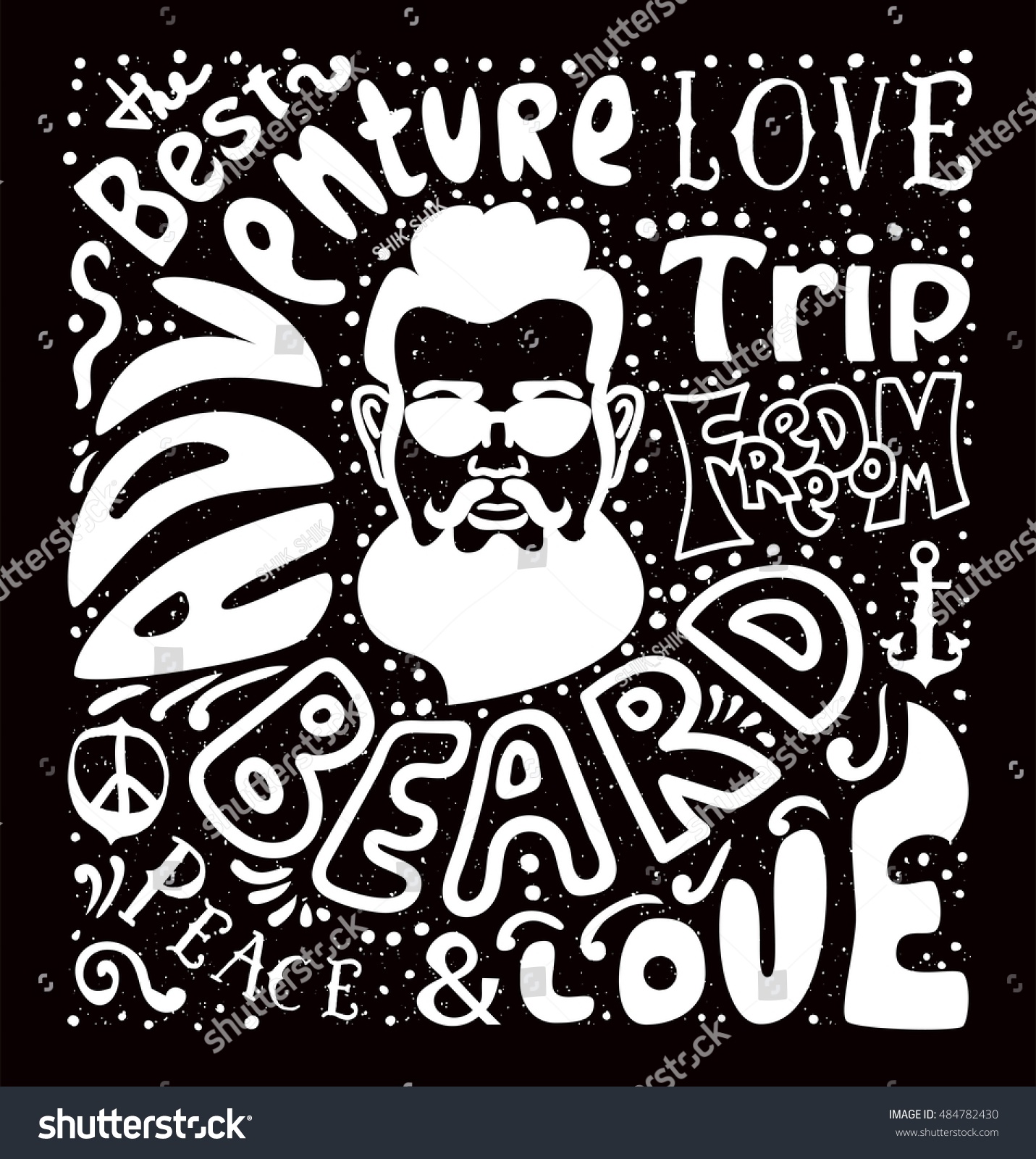 Bearded Man Hand Drawn Lettering Hipster Stock Vector Royalty Free 484782430