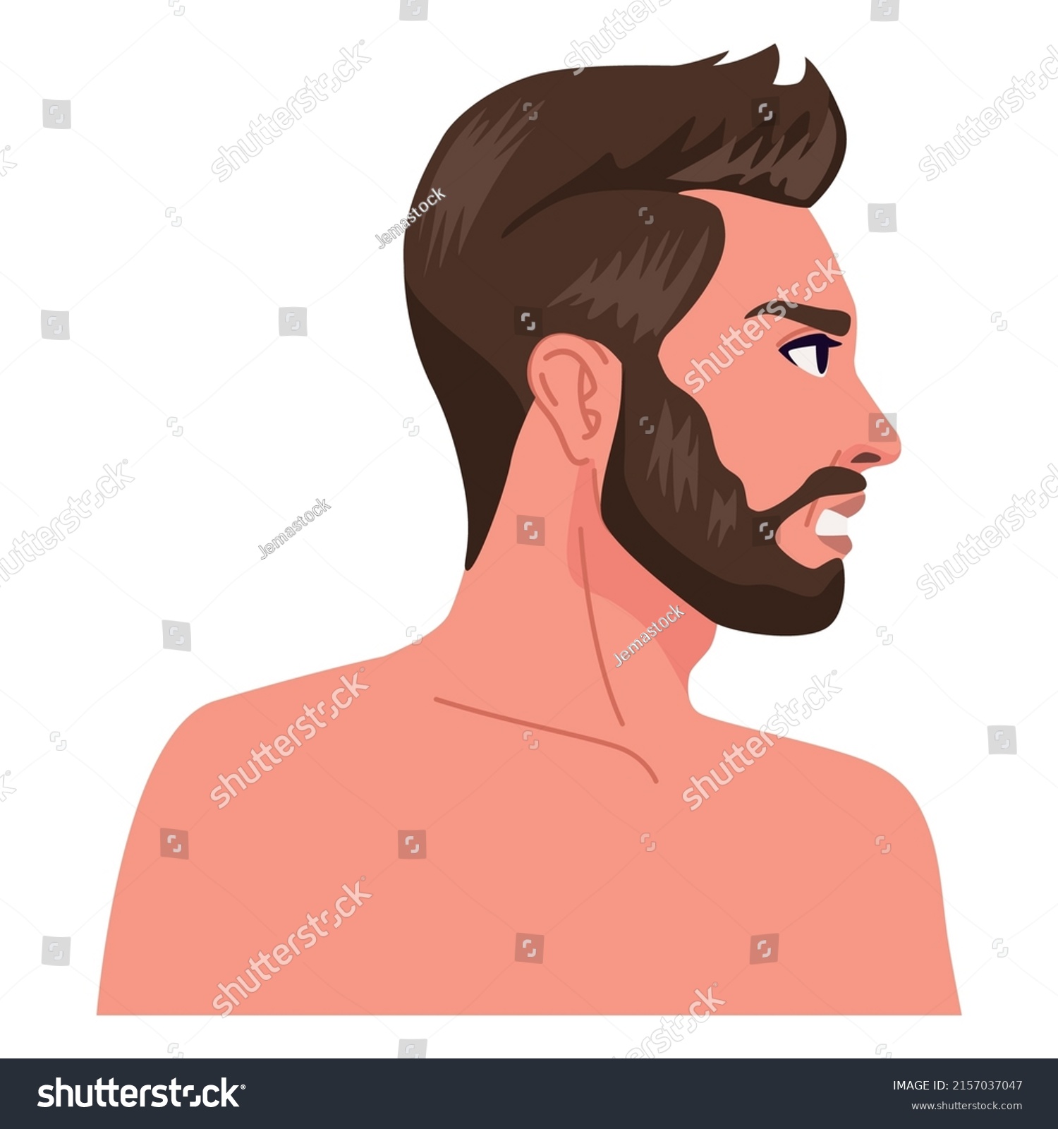 Bearded Naked Man Profile Character Stock Vector Royalty Free Shutterstock