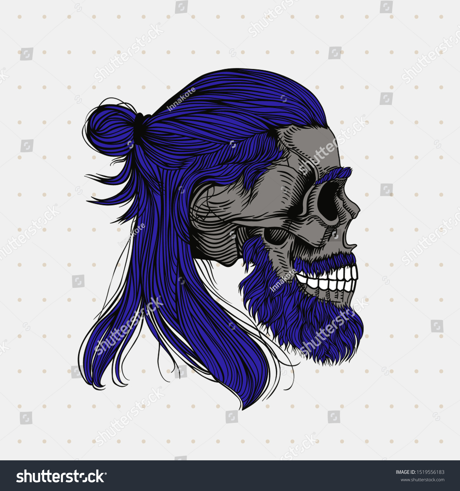 Bearded Skull Purple Hair Bun Stylish Royalty Free Stock Image