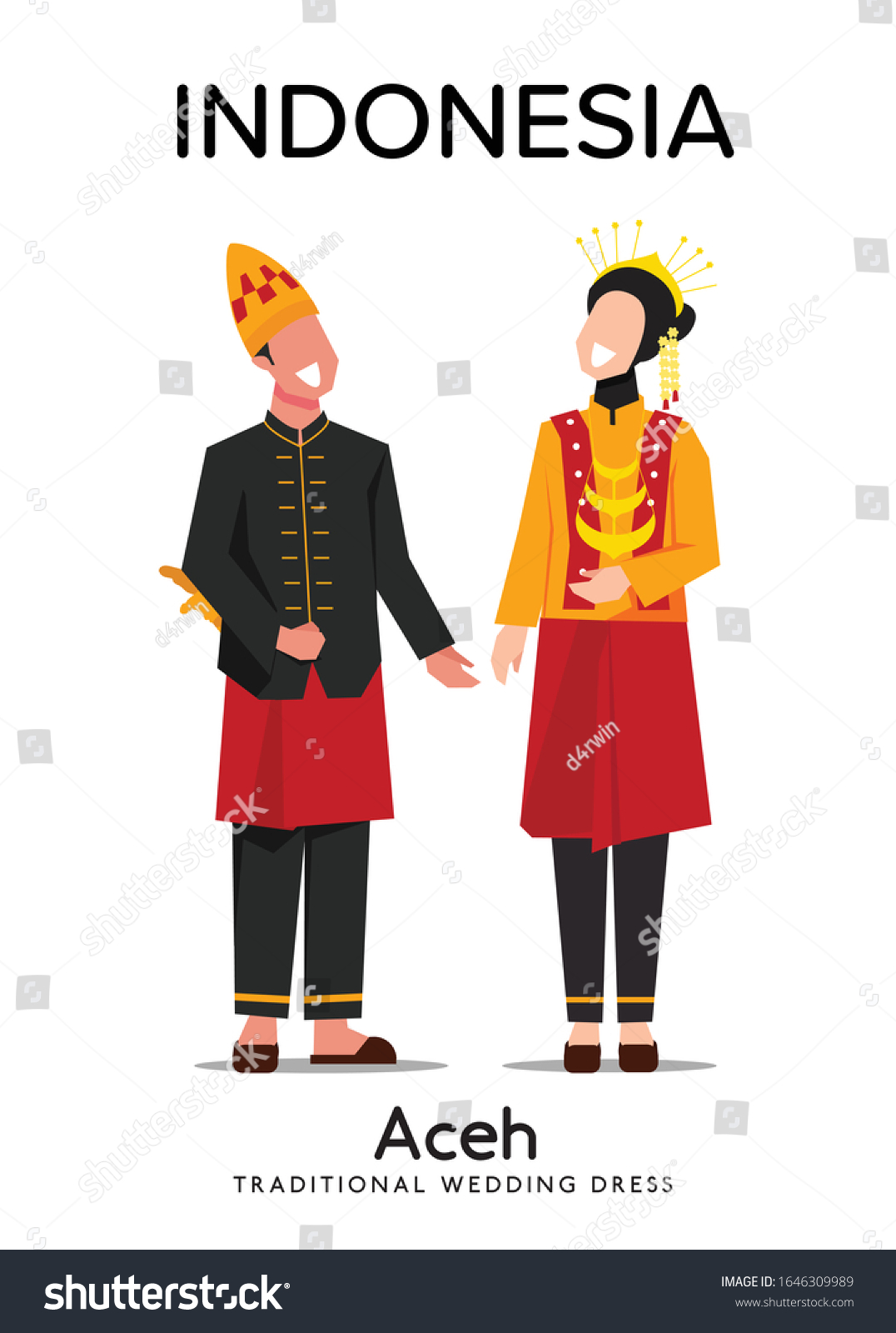 SVG of Beautiful Aceh Man And Woman Wearing Traditional Dress, Aceh Couple Traditional Wedding Dress vector illustration flat design, Indonesian Traditional Dress, Indonesia heritage svg