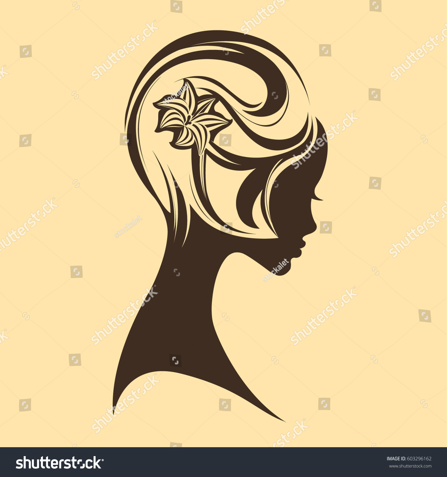 Beautiful African Woman Flower Her Hair Stock Vector 603296162