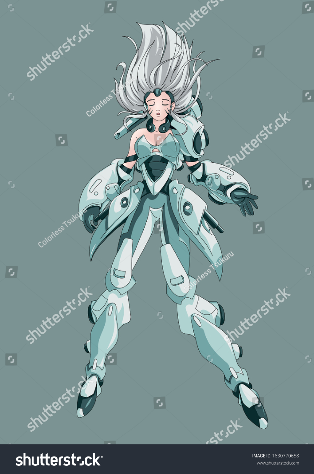 Beautiful Anime Cyborg Girl Vector Illustration Stock Vector Royalty Free