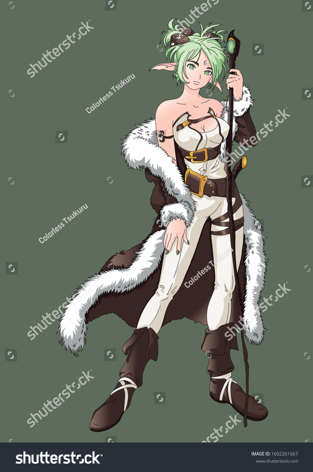 Beautiful Anime Elf Girl Vector Illustration Stock Vector Royalty Free