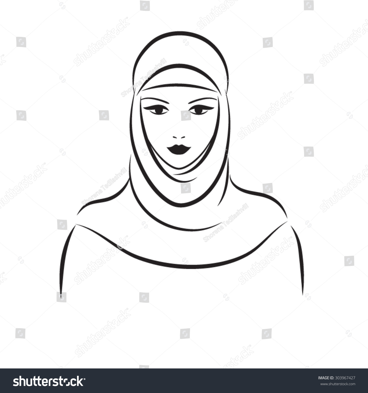 Beautiful Arabic Muslim Woman Outline Style, Vector - 303967427 ...