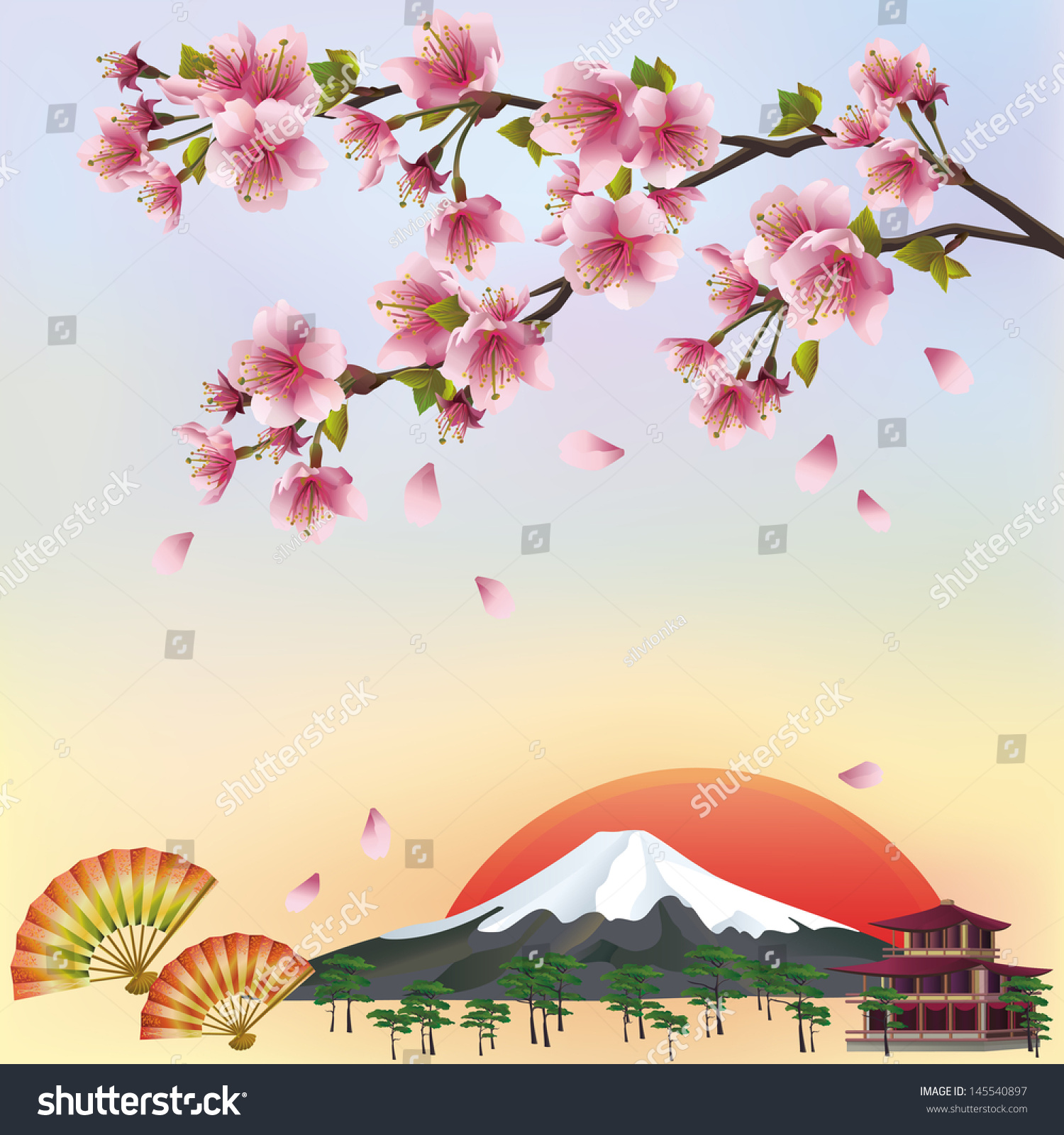 Beautiful Background In Japanese Style With Sakura Blossom - Japanese ...