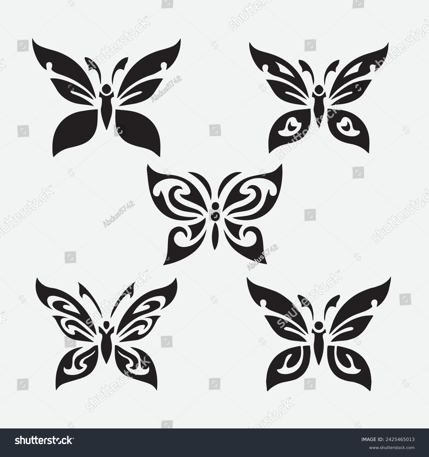 SVG of Beautiful black and white butterfly isolated vector image, Illustrations of butterfly silhouette icon on white background svg