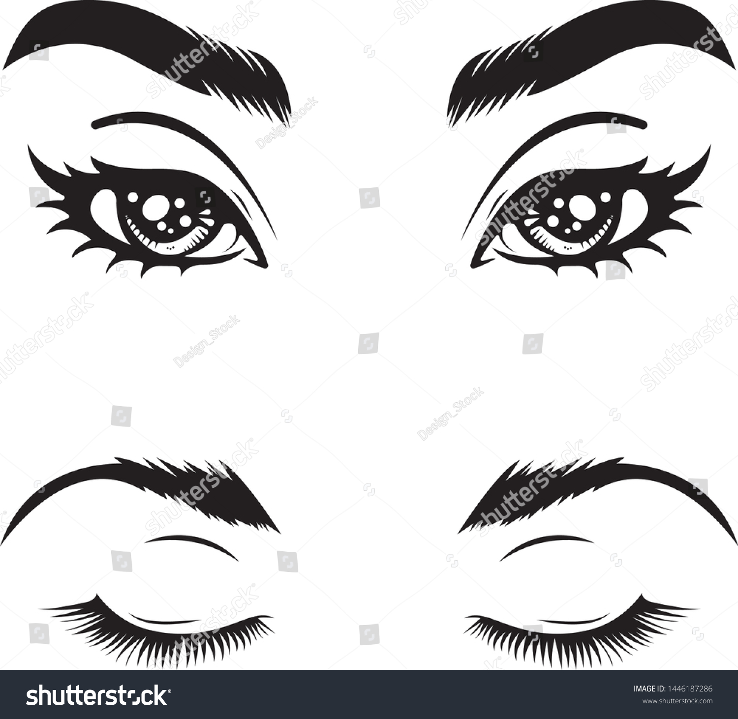 Beautiful Black White Female Eyes Brows Stock Vector (Royalty Free ...