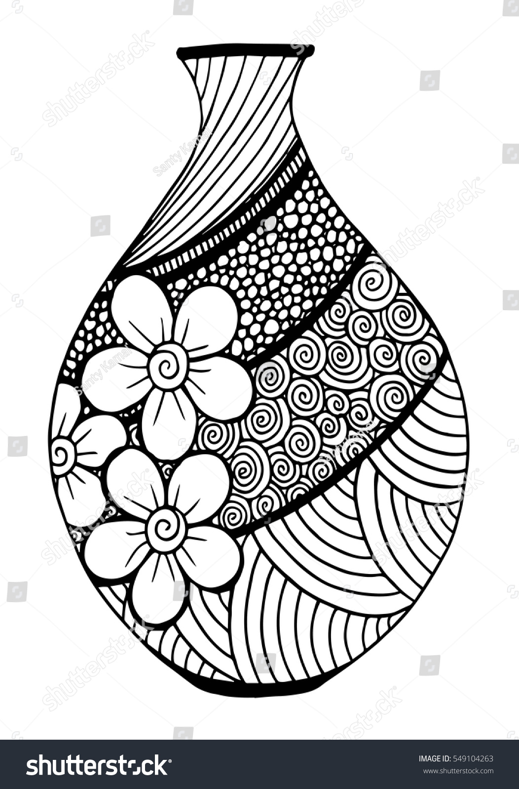 stock vector beautiful black and white vase with floral decoration isolated