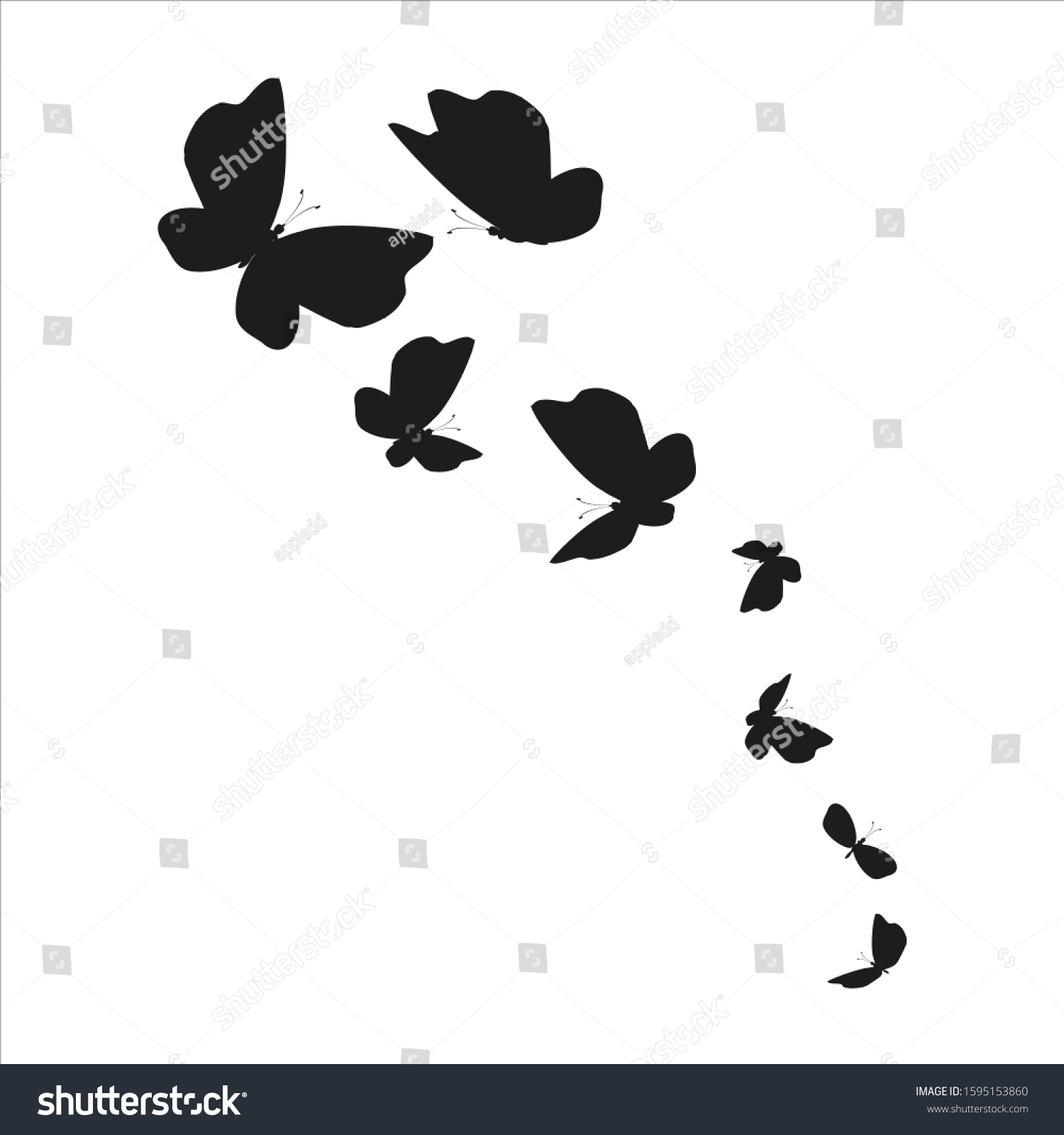 Beautiful Butterfliessilhouette Isolated On White Stock Vector (Royalty ...