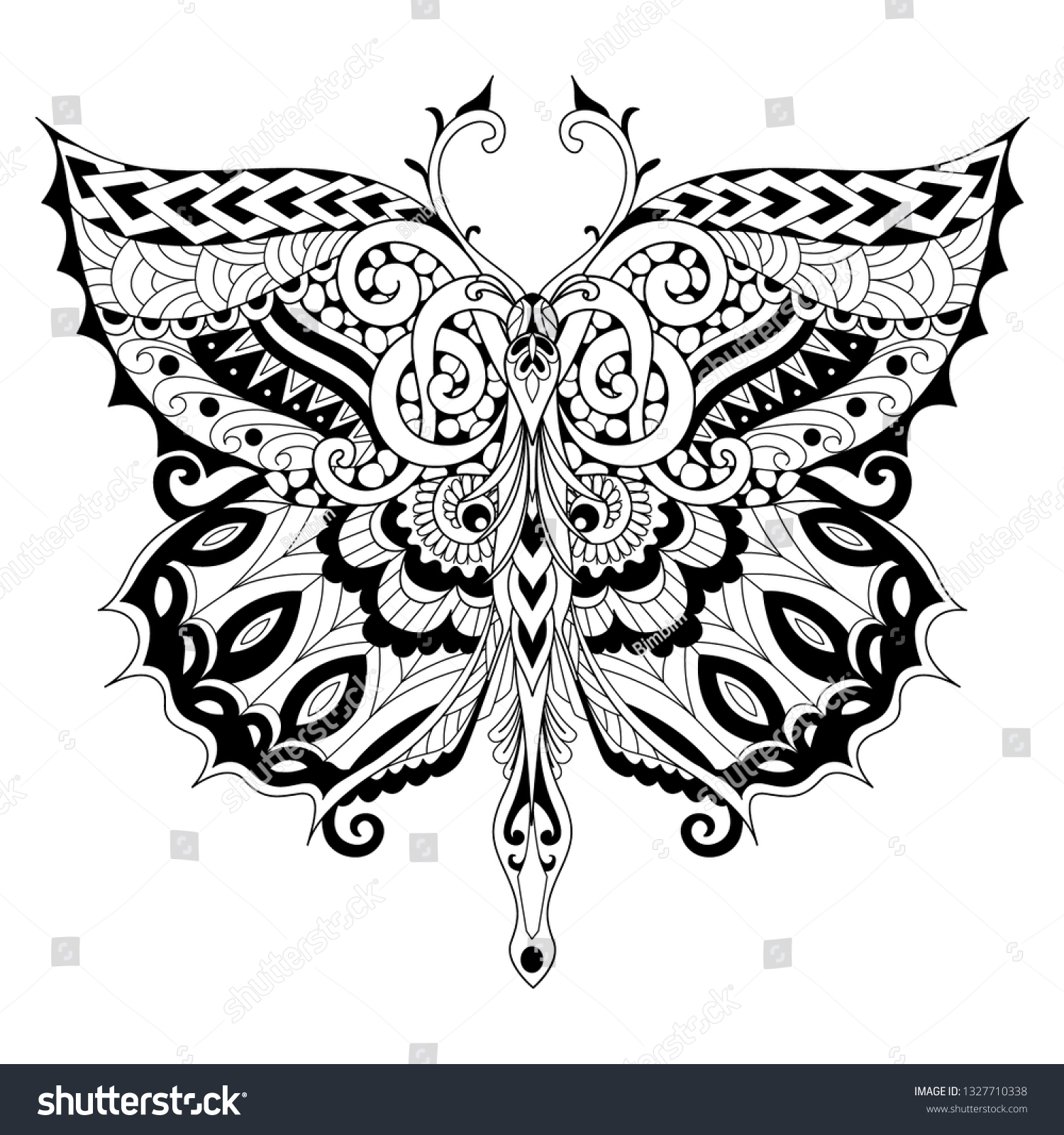 Beautiful Butterfly Adult Coloring Book Coloring Stock Vector ...