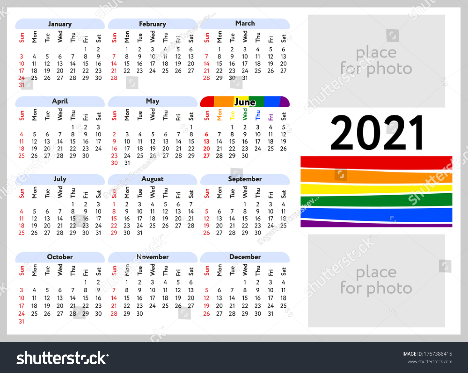 Beautiful Calendar Layout 2021 Years Lgbt Stock Vector (Royalty Free