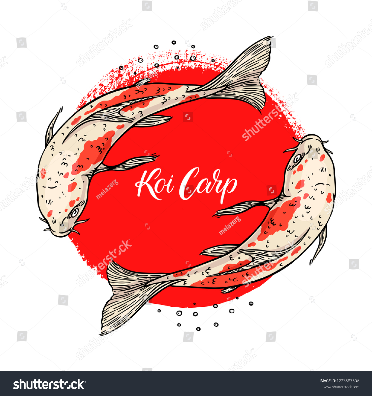 beautiful card koi carps red circular stock vector (royalty