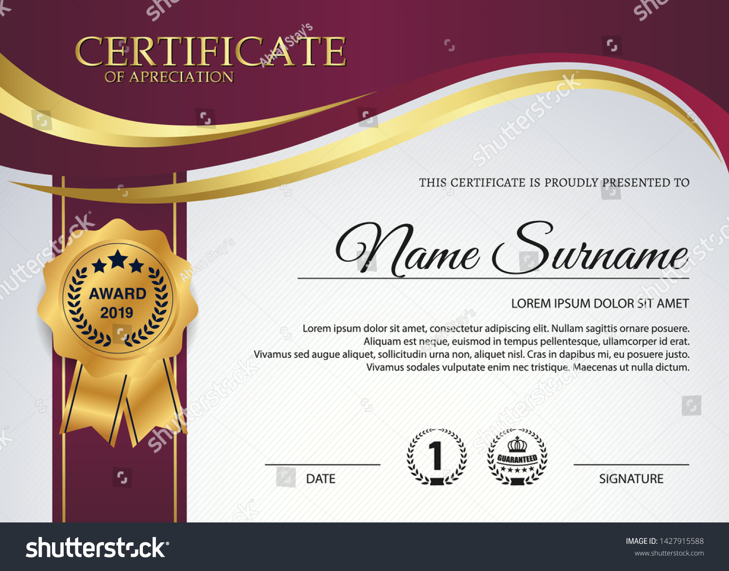 Beautiful Certificate Template Design Best Award: Stock