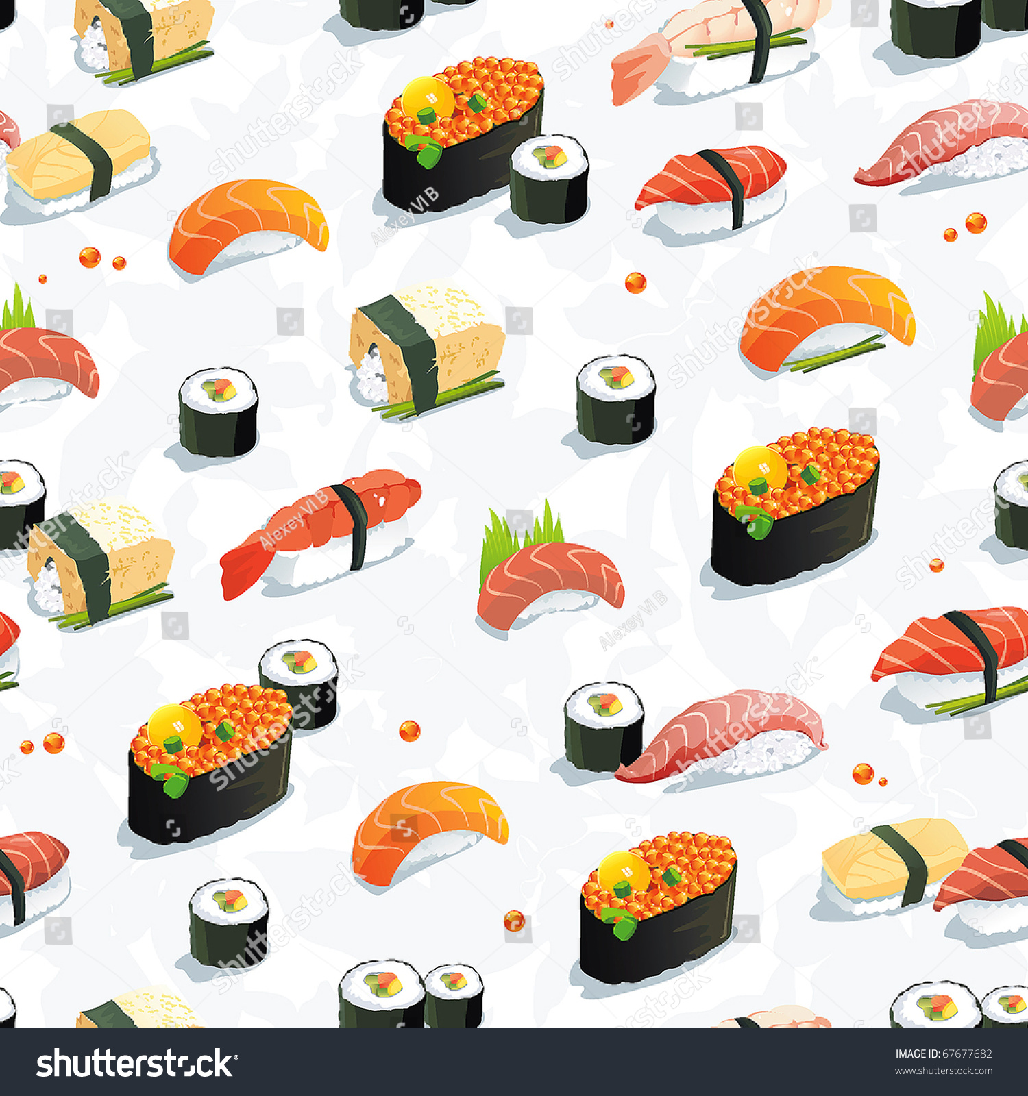 Beautiful Classic Japanese Seamless Pattern, Food Vector Illustration ...