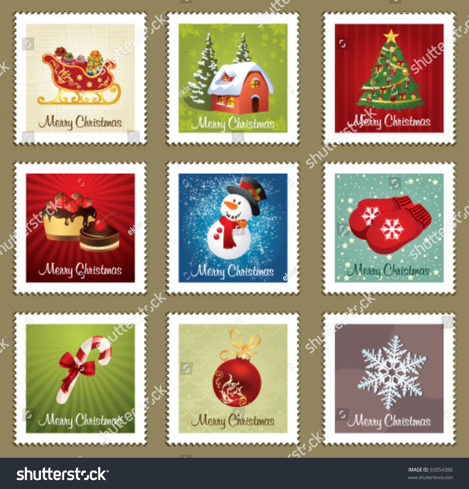 Beautiful Collections Of Christmas Postmarks Stock Vector Illustration Shutterstock