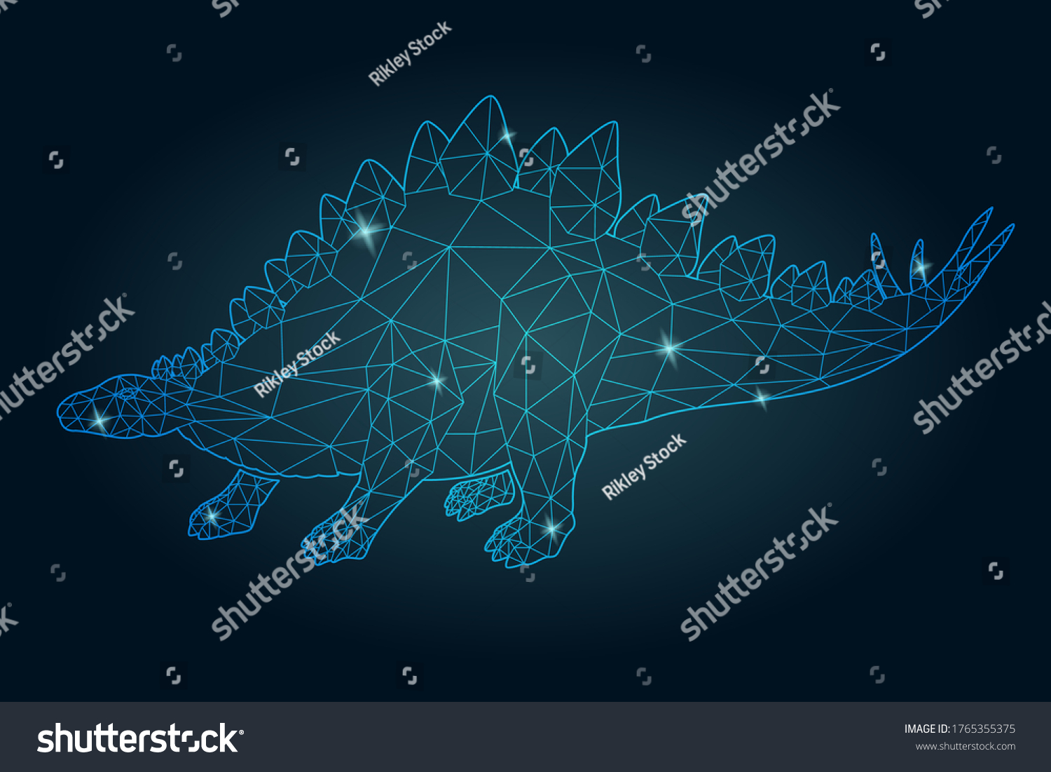 SVG of Beautiful cosmic low poly illustration with shiny blue stegosaurus silhouette on the dark background svg
