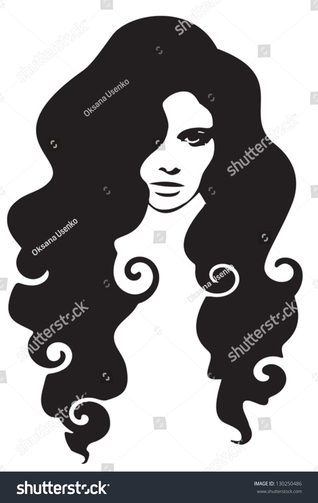 Beautiful Curly Hair Framed The Face Of A Young Woman. Black Colored ...