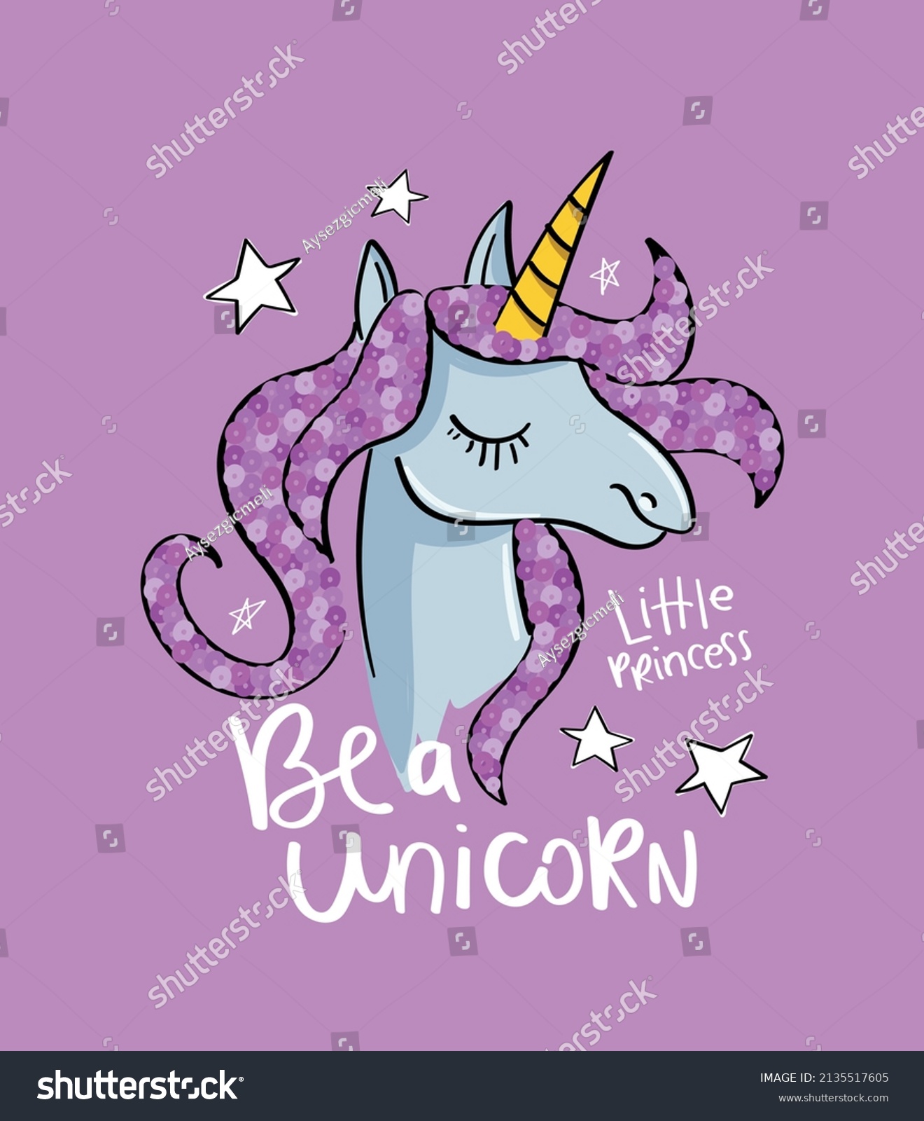 Beautiful Cute Unicorn Drawing Slogan Text vetor stock (livre de