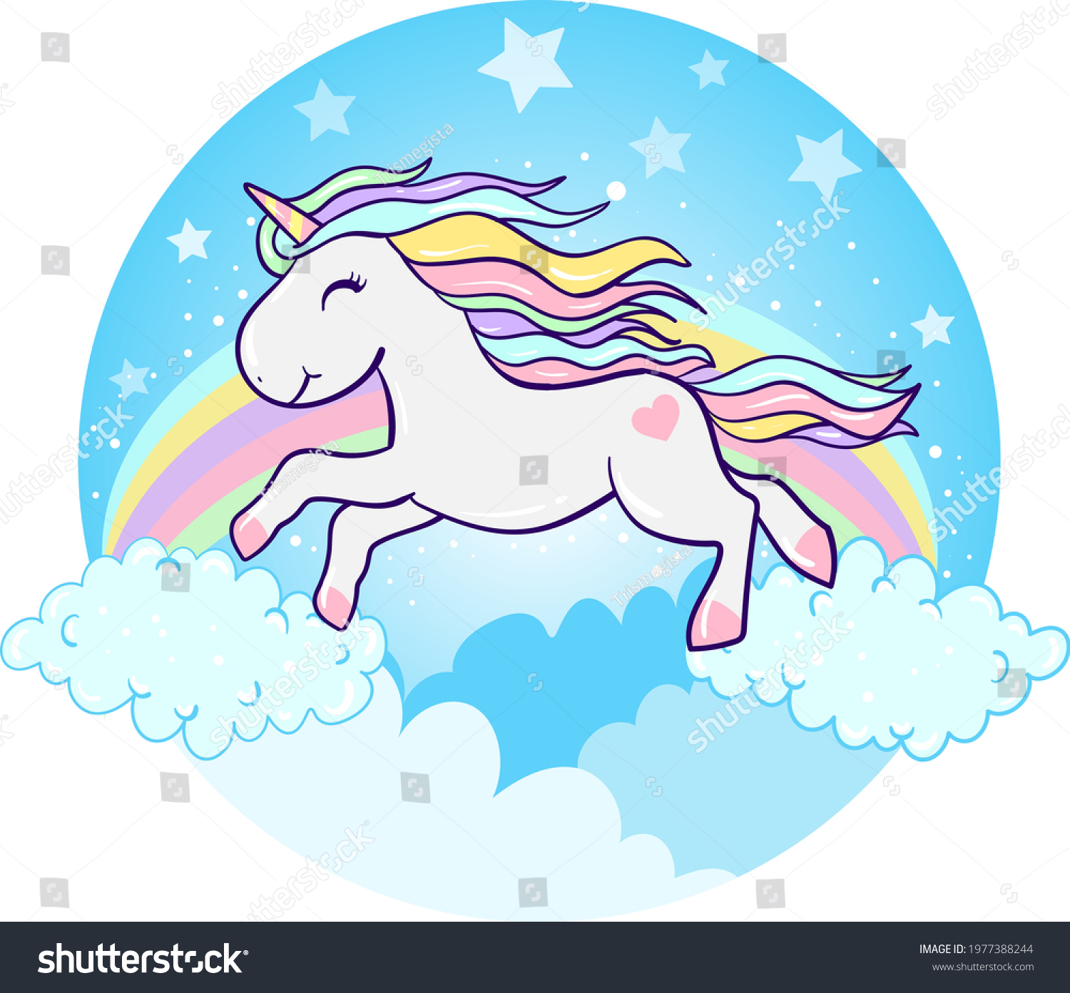 Beautiful Cute Unicorn Runs On Rainbow Stock Vector (Royalty Free)  1977388244
