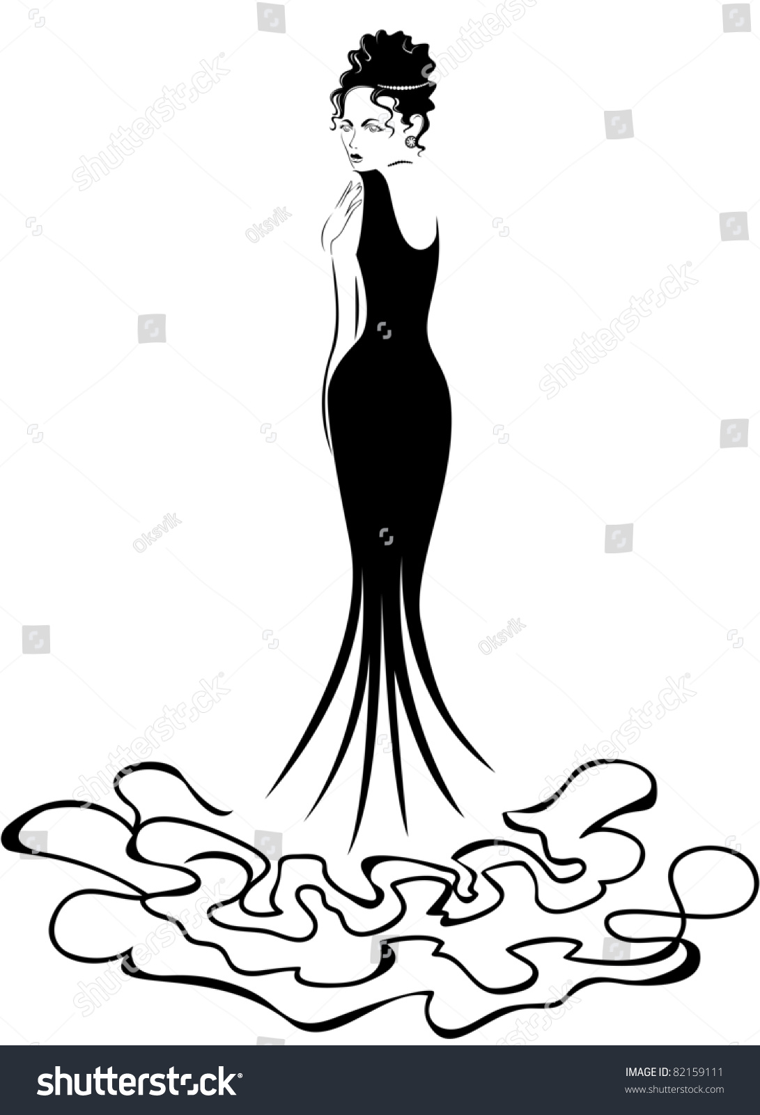 Download Beautiful Elegant Woman Long Black Dress Stock Vector 82159111 - Shutterstock