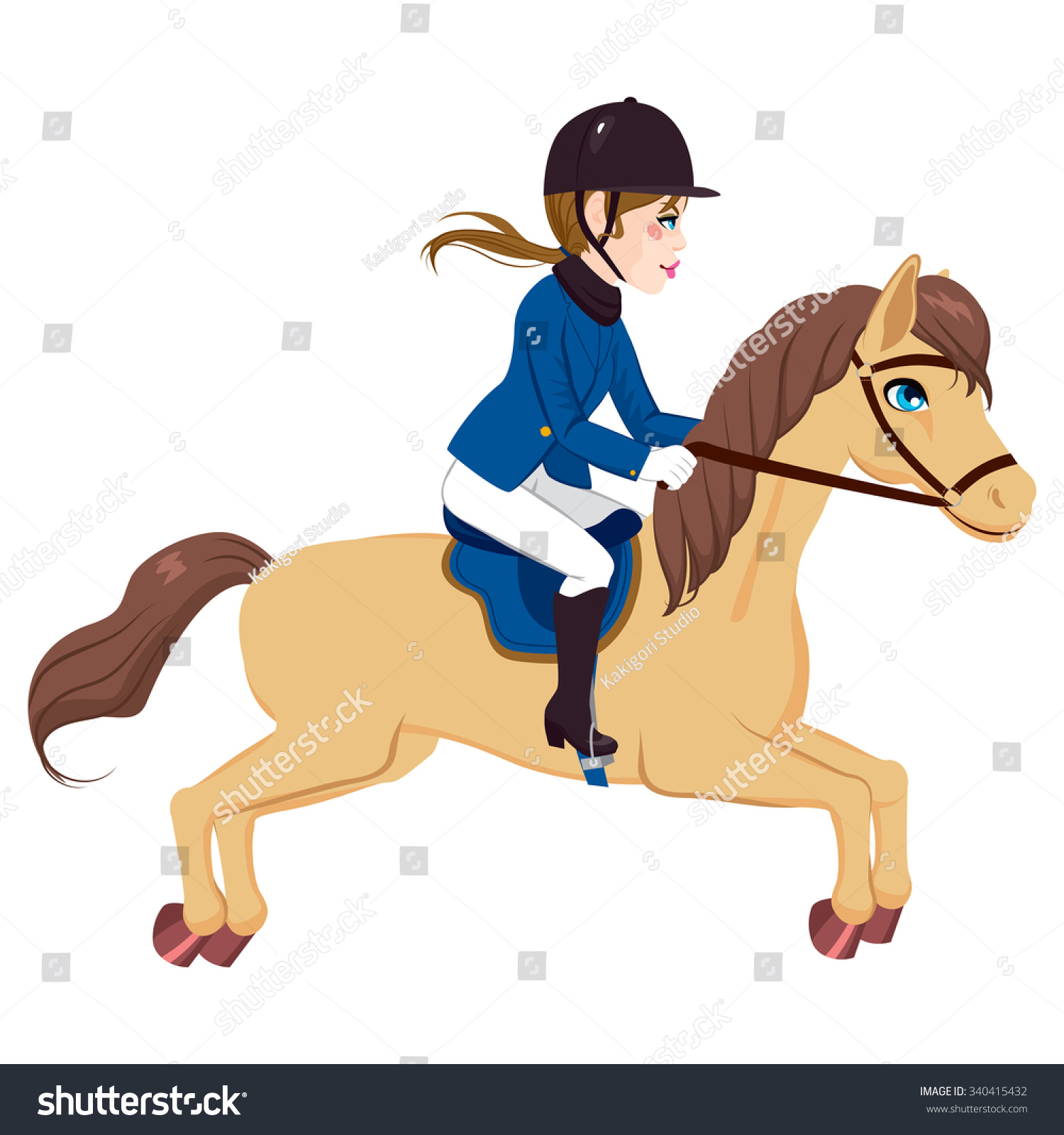 Beautiful Equestrian Woman Riding Running Horse Stock Vector (Royalty ...